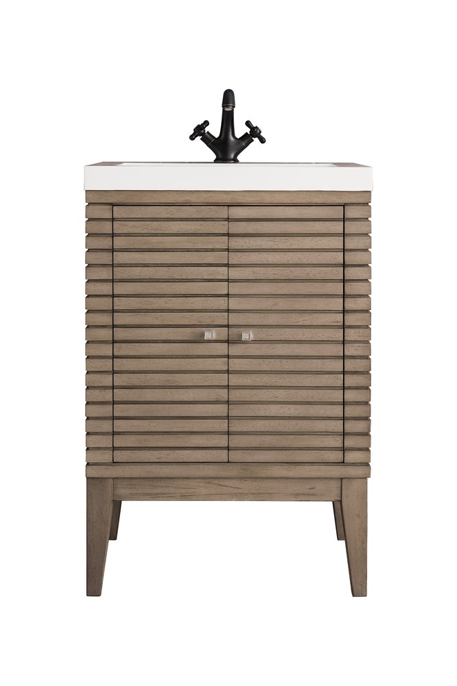 James Martin - Linden 24" Single Vanity, Whitewashed Walnut w/ White Glossy Composite Stone Top - E213V24WWWWG view 1