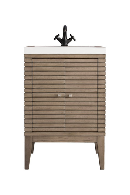James Martin - Linden 24" Single Vanity, Whitewashed Walnut w/ White Glossy Composite Stone Top - E213V24WWWWG view 1
