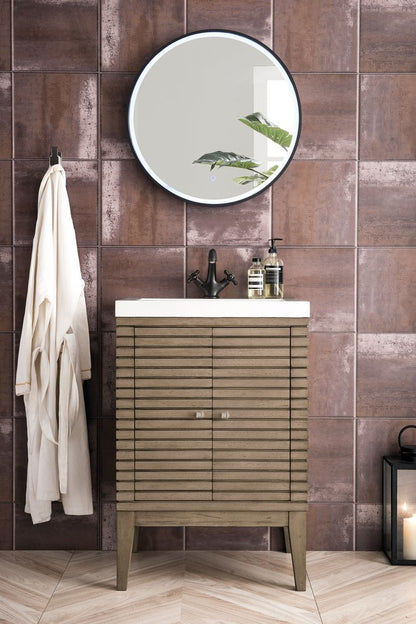 James Martin - Linden 24" Single Vanity, Whitewashed Walnut w/ White Glossy Composite Stone Top - E213V24WWWWG view 2
