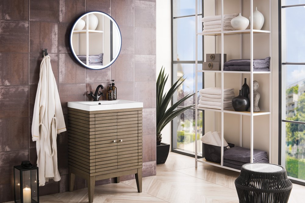 James Martin - Linden 24" Single Vanity, Whitewashed Walnut w/ White Glossy Composite Stone Top - E213V24WWWWG view 3