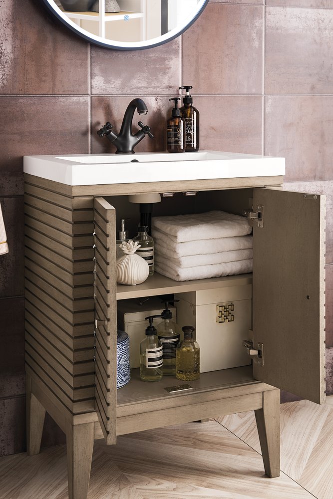 James Martin - Linden 24" Single Vanity, Whitewashed Walnut w/ White Glossy Composite Stone Top - E213V24WWWWG view 5