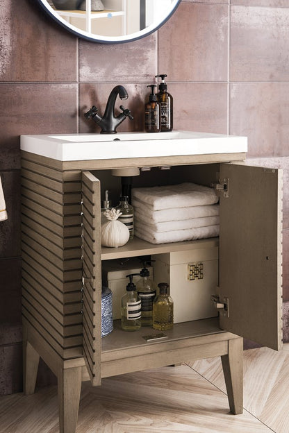 James Martin - Linden 24" Single Vanity, Whitewashed Walnut w/ White Glossy Composite Stone Top - E213V24WWWWG view 5