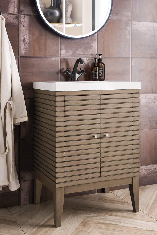 James Martin - Linden 24" Single Vanity, Whitewashed Walnut w/ White Glossy Composite Stone Top - E213V24WWWWG view 7