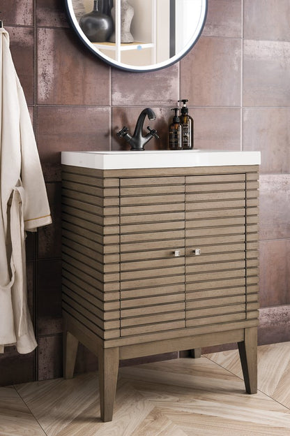 James Martin - Linden 24" Single Vanity, Whitewashed Walnut w/ White Glossy Composite Stone Top - E213V24WWWWG view 7