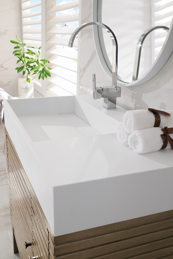 James Martin - Linear 36" Single Vanity, Whitewashed Walnut w/ Glossy White Composite Stone Top - 210-V36-WW-GW view 5