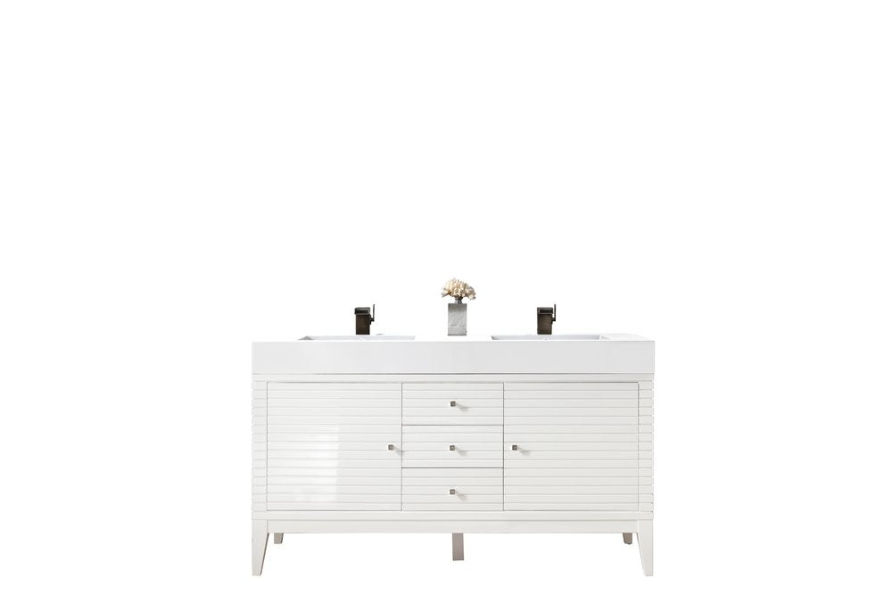 James Martin - Linear 59" Double Vanity, Glossy White w/ Glossy White Composite Stone Top - 210-V59D-GW-GW view 1
