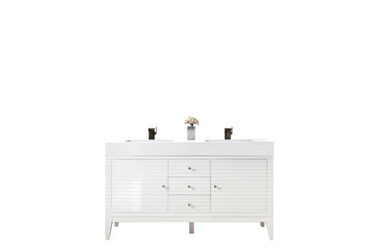 James Martin - Linear 59" Double Vanity, Glossy White w/ Glossy White Composite Stone Top - 210-V59D-GW-GW view 1