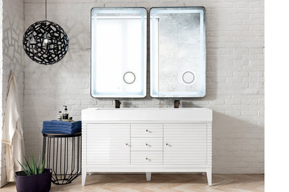 James Martin - Linear 59" Double Vanity, Glossy White w/ Glossy White Composite Stone Top - 210-V59D-GW-GW view 2