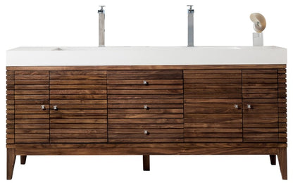 James Martin - Linear 72" Double Vanity, Mid-Century Walnut w/ Glossy White Composite Stone Top - 210-V72D-WLT-GW view 1