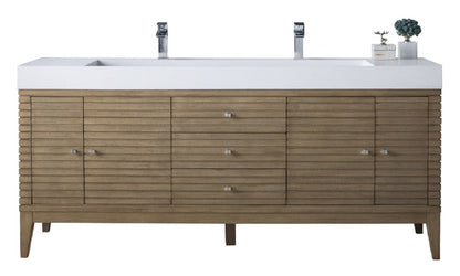James Martin - Linear 72" Double Vanity Whitewashed Walnut w/ Glossy White Composite Stone Top - 210-V72D-WW-GW view 1