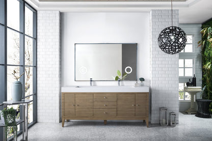 James Martin - Linear 72" Double Vanity Whitewashed Walnut w/ Glossy White Composite Stone Top - 210-V72D-WW-GW view 2