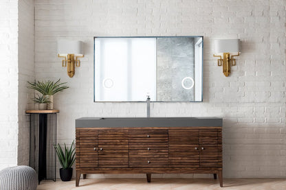 James Martin - Linear 72" Single Vanity, Mid-Century Walnut w/ Dusk Grey Glossy Composite Stone Top - 210-V72S-WLT-DGG view 2