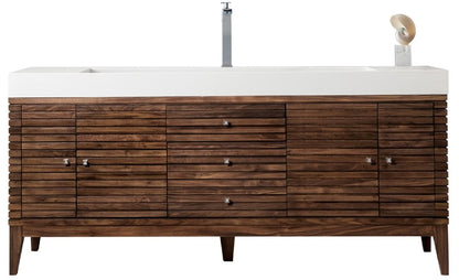 James Martin - Linear 72" Single Vanity, Mid-Century Walnut w/ Glossy White Composite Stone Top - 210-V72S-WLT-GW view 1