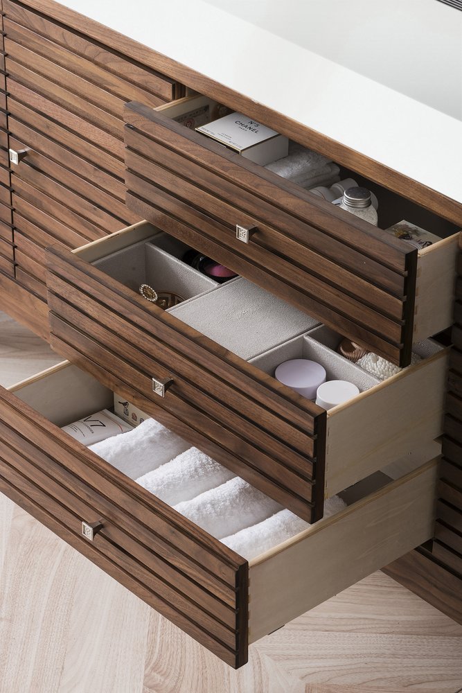 James Martin - Linear 72" Single Vanity, Mid-Century Walnut w/ Glossy White Composite Stone Top - 210-V72S-WLT-GW view 4