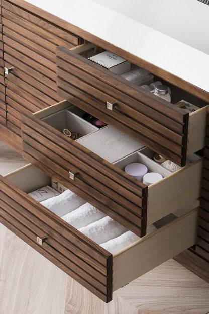 James Martin - Linear 72" Single Vanity, Mid-Century Walnut w/ Glossy White Composite Stone Top - 210-V72S-WLT-GW view 4