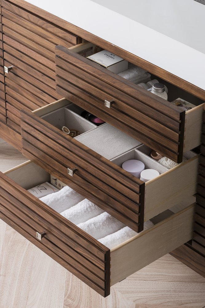 James Martin - Linear 72" Single Vanity, Mid-Century Walnut w/ Glossy White Composite Stone Top - 210-V72S-WLT-GW view 5