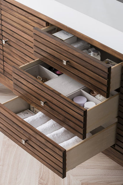 James Martin - Linear 72" Single Vanity, Mid-Century Walnut w/ Glossy White Composite Stone Top - 210-V72S-WLT-GW view 5