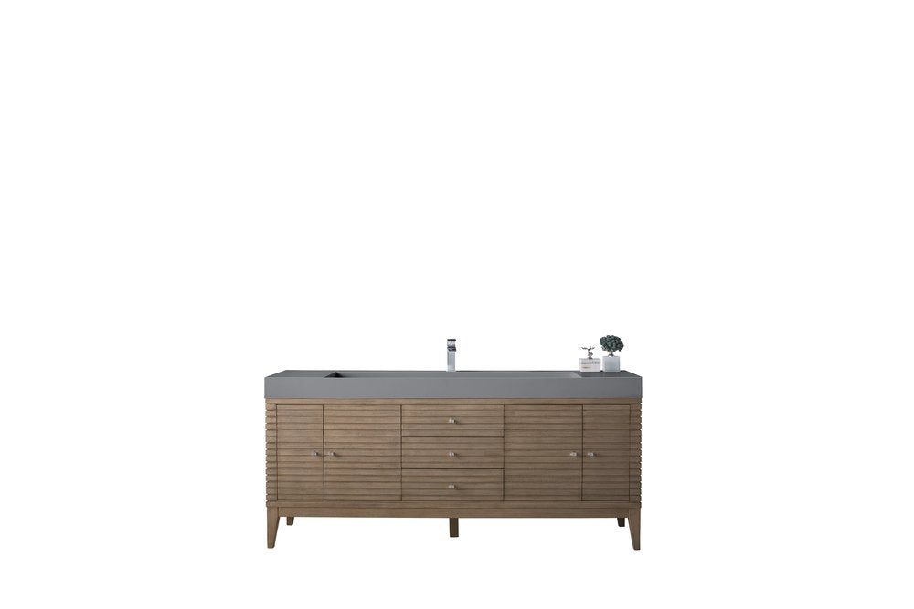 James Martin - Linear 72" Single Vanity Whitewashed Walnut w/ Dusk Grey Glossy Composite Stone Top - 210-V72S-WW-DGG view 1