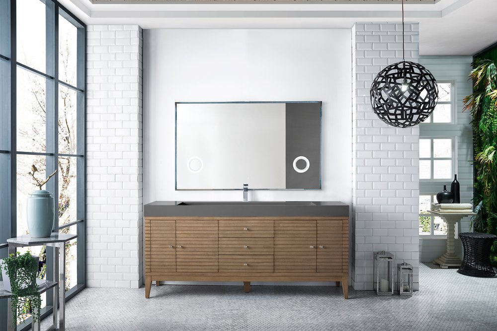 James Martin - Linear 72" Single Vanity Whitewashed Walnut w/ Dusk Grey Glossy Composite Stone Top - 210-V72S-WW-DGG view 2
