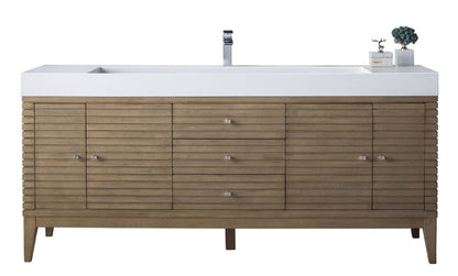 James Martin - Linear 72" Single Vanity Whitewashed Walnut w/ Glossy White Composite Stone Top - 210-V72S-WW-GW view 1