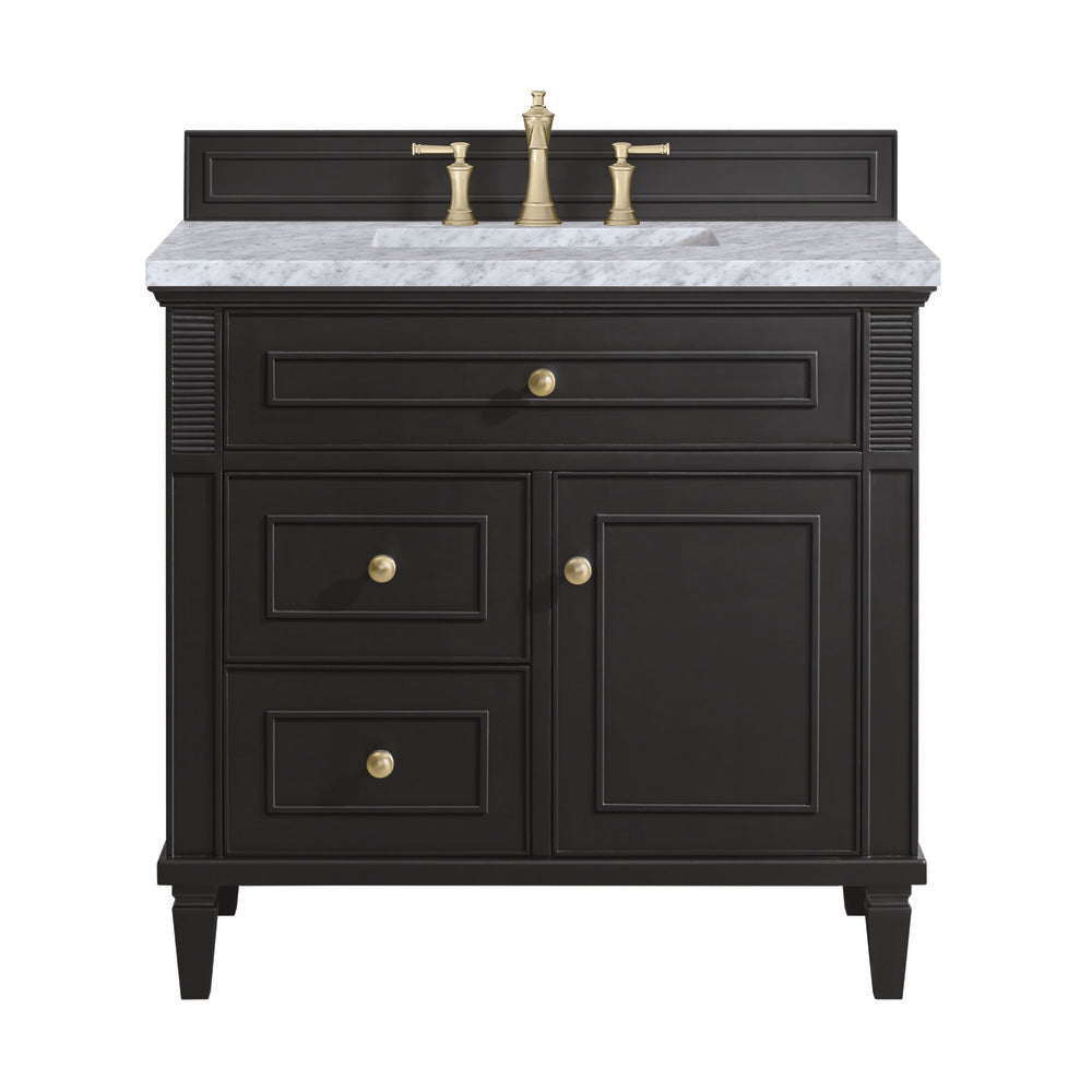 James Martin - Lorelai 36" Single Vanity, Black Onyx w/ 3 CM Carrara White Marble Top - 424-V36-BKO-3CAR view 1
