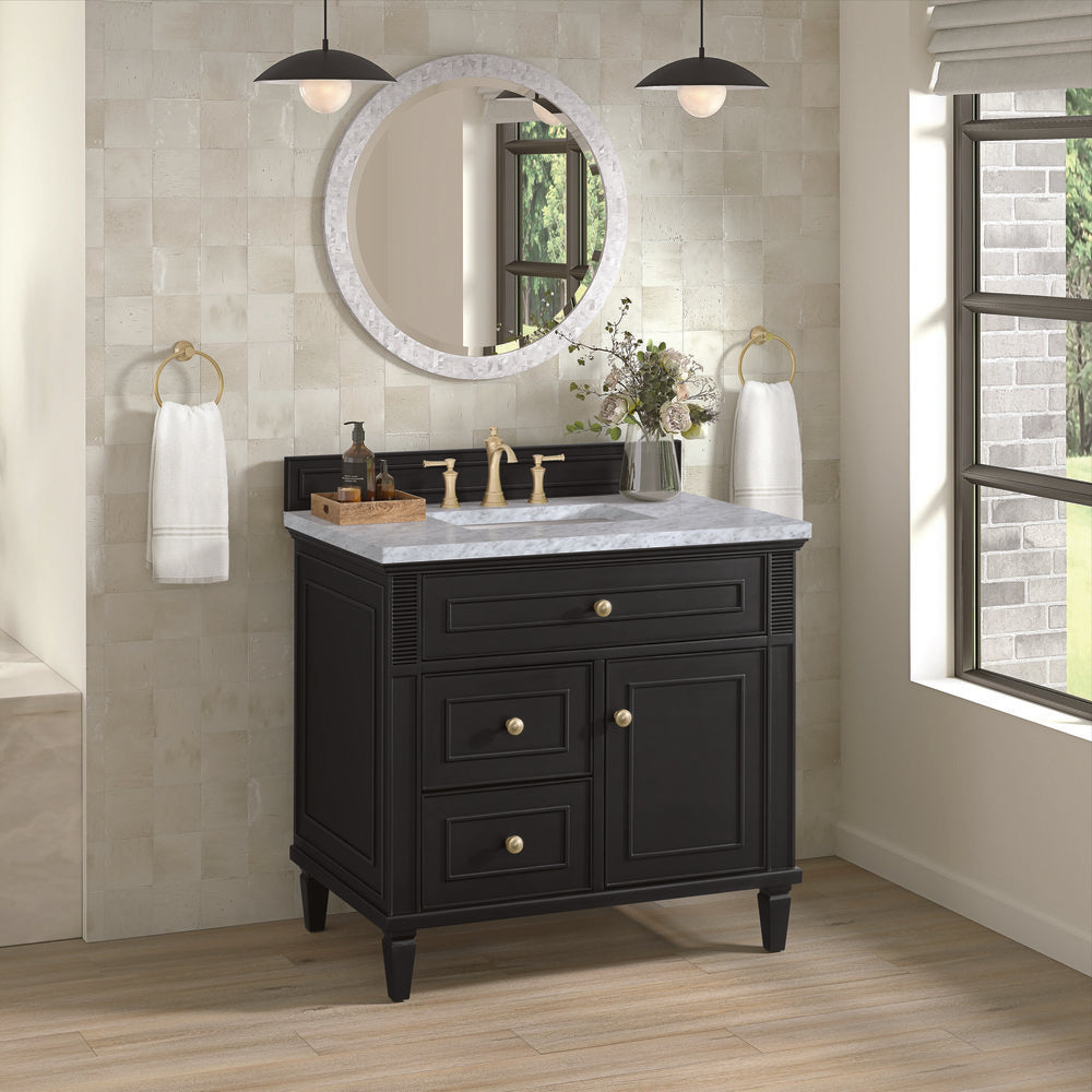 James Martin - Lorelai 36" Single Vanity, Black Onyx w/ 3 CM Carrara White Marble Top - 424-V36-BKO-3CAR view 4