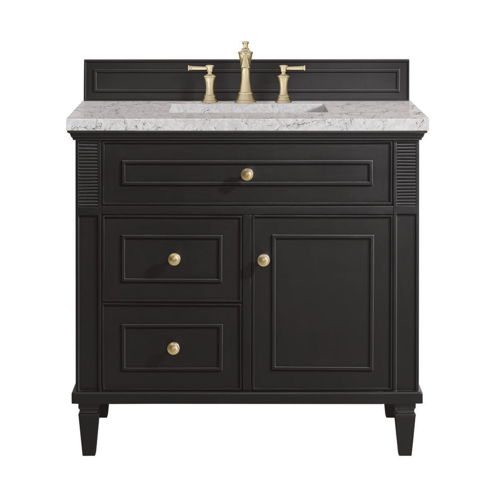 James Martin - Lorelai 36" Single Vanity, Black Onyx w/ 3 CM Eternal Jasmine Pearl Silestone Top - 424-V36-BKO-3EJP view 1