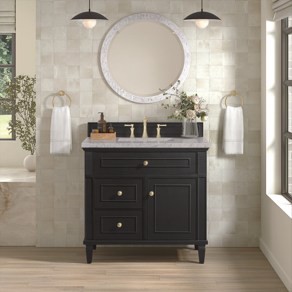 James Martin - Lorelai 36" Single Vanity, Black Onyx w/ 3 CM Eternal Jasmine Pearl Silestone Top - 424-V36-BKO-3EJP view 3