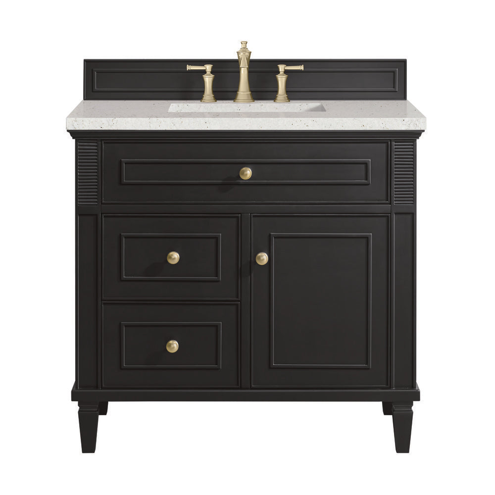 James Martin - Lorelai 36" Single Vanity, Black Onyx w/ 3 CM Lime Delight Silestone Top - 424-V36-BKO-3LDL view 1