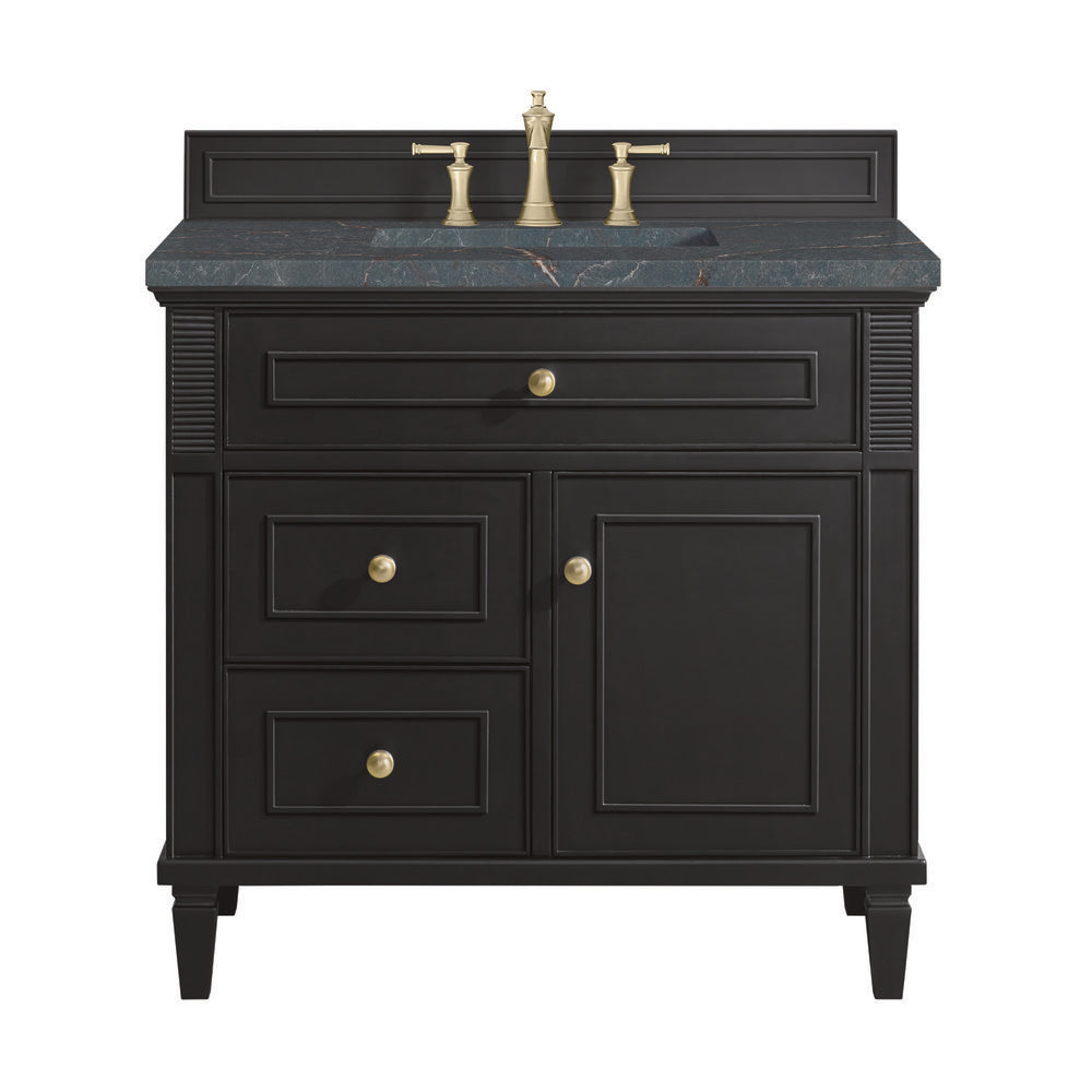 James Martin - Lorelai 36" Single Vanity, Black Onyx w/ 3 CM Parisien Bleu Silestone Top - 424-V36-BKO-3PBL view 1