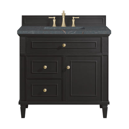 James Martin - Lorelai 36" Single Vanity, Black Onyx w/ 3 CM Parisien Bleu Silestone Top - 424-V36-BKO-3PBL view 1