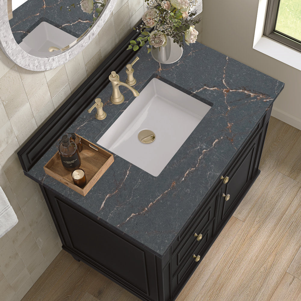 James Martin - Lorelai 36" Single Vanity, Black Onyx w/ 3 CM Parisien Bleu Silestone Top - 424-V36-BKO-3PBL view 7