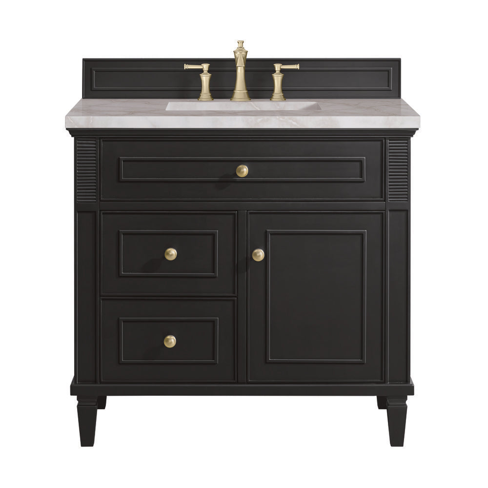 James Martin - Lorelai 36" Single Vanity, Black Onyx w/ 3 CM Victorian Silver Silestone Top - 424-V36-BKO-3VSL view 1