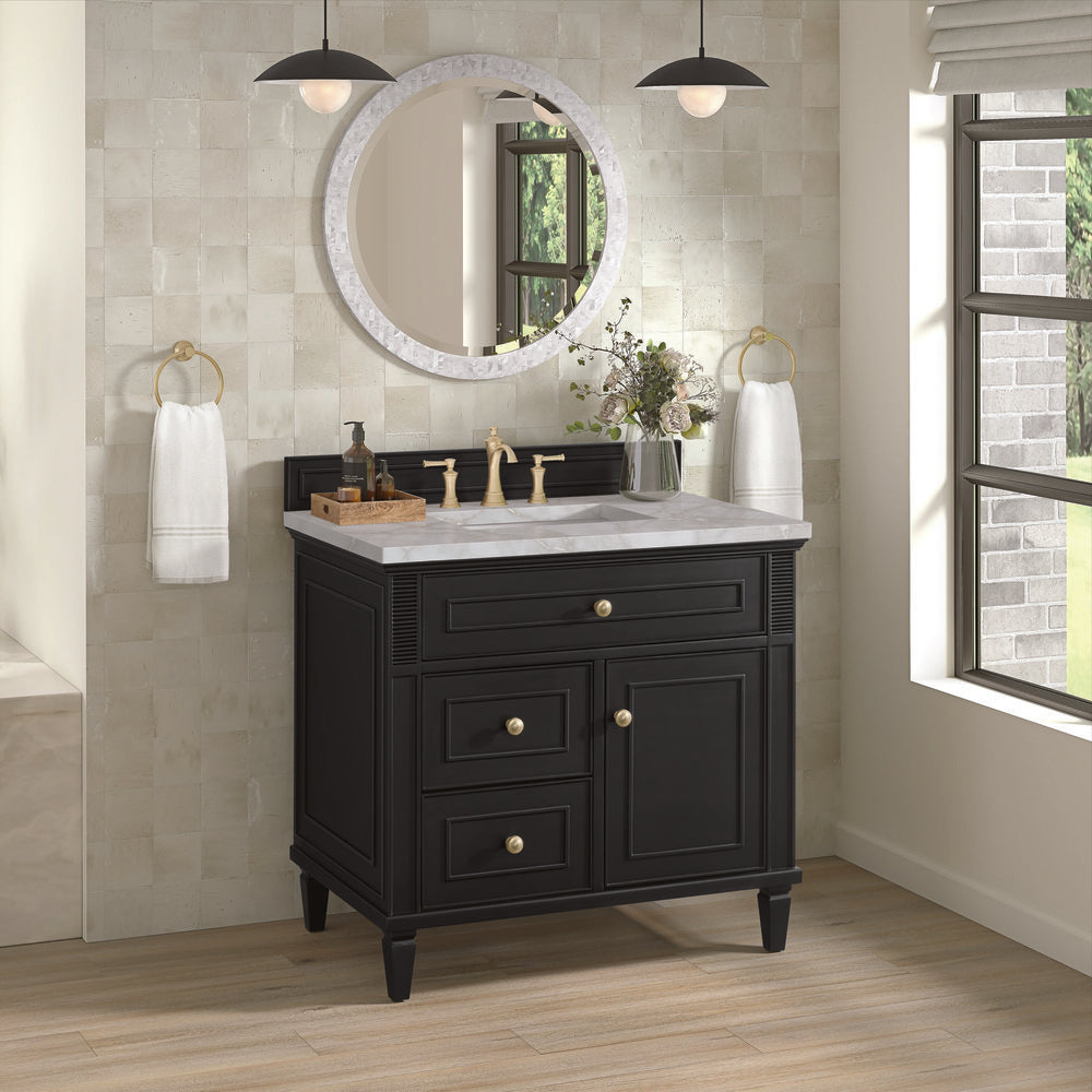 James Martin - Lorelai 36" Single Vanity, Black Onyx w/ 3 CM Victorian Silver Silestone Top - 424-V36-BKO-3VSL view 4