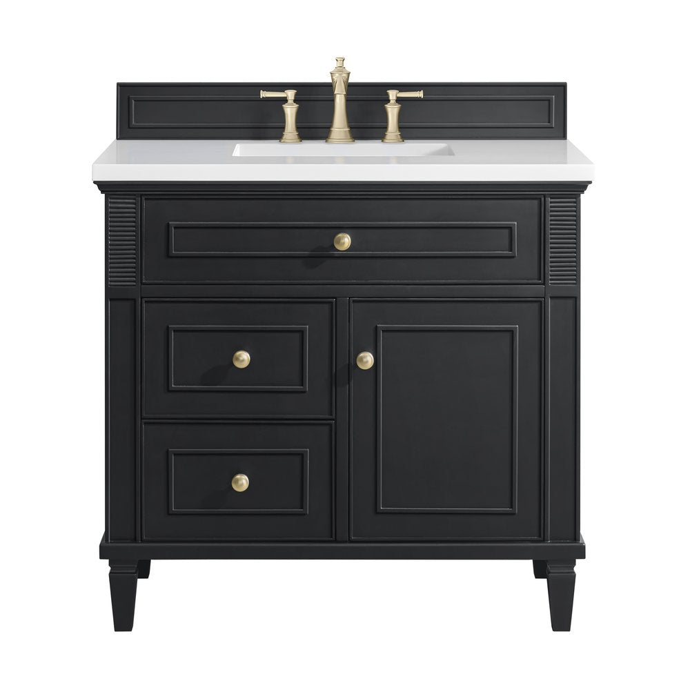 James Martin - Lorelai 36" Single Vanity, Black Onyx w/ 3 CM White Zeus Silestone Top - 424-V36-BKO-3WZ view 1