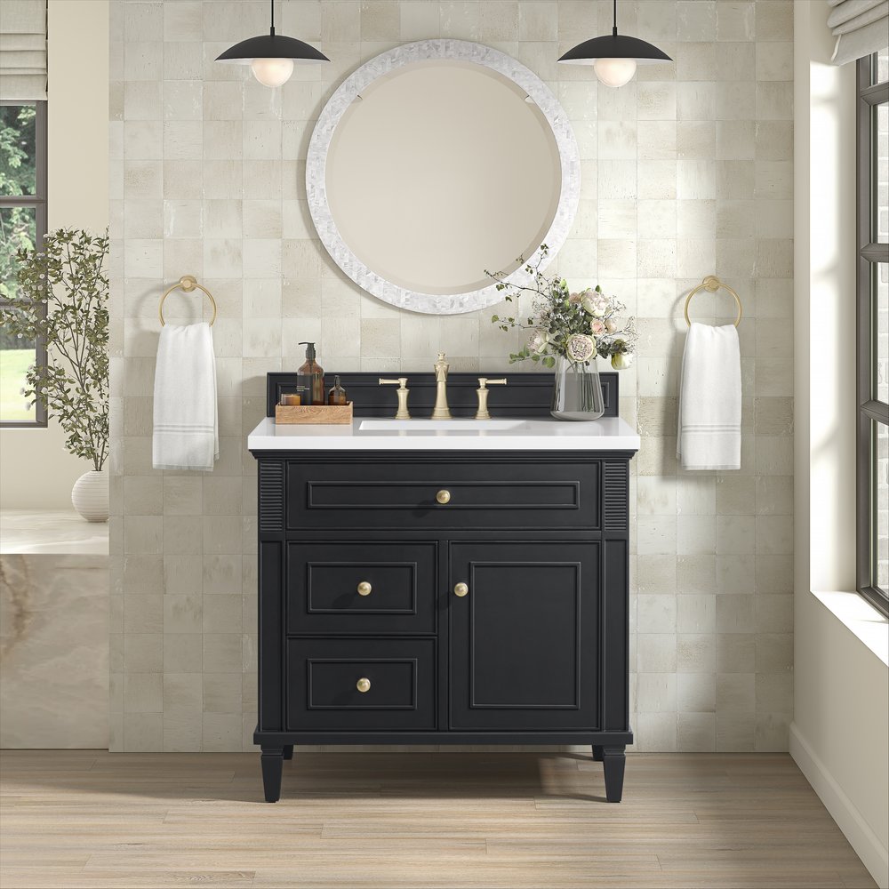 James Martin - Lorelai 36" Single Vanity, Black Onyx w/ 3 CM White Zeus Silestone Top - 424-V36-BKO-3WZ view 3