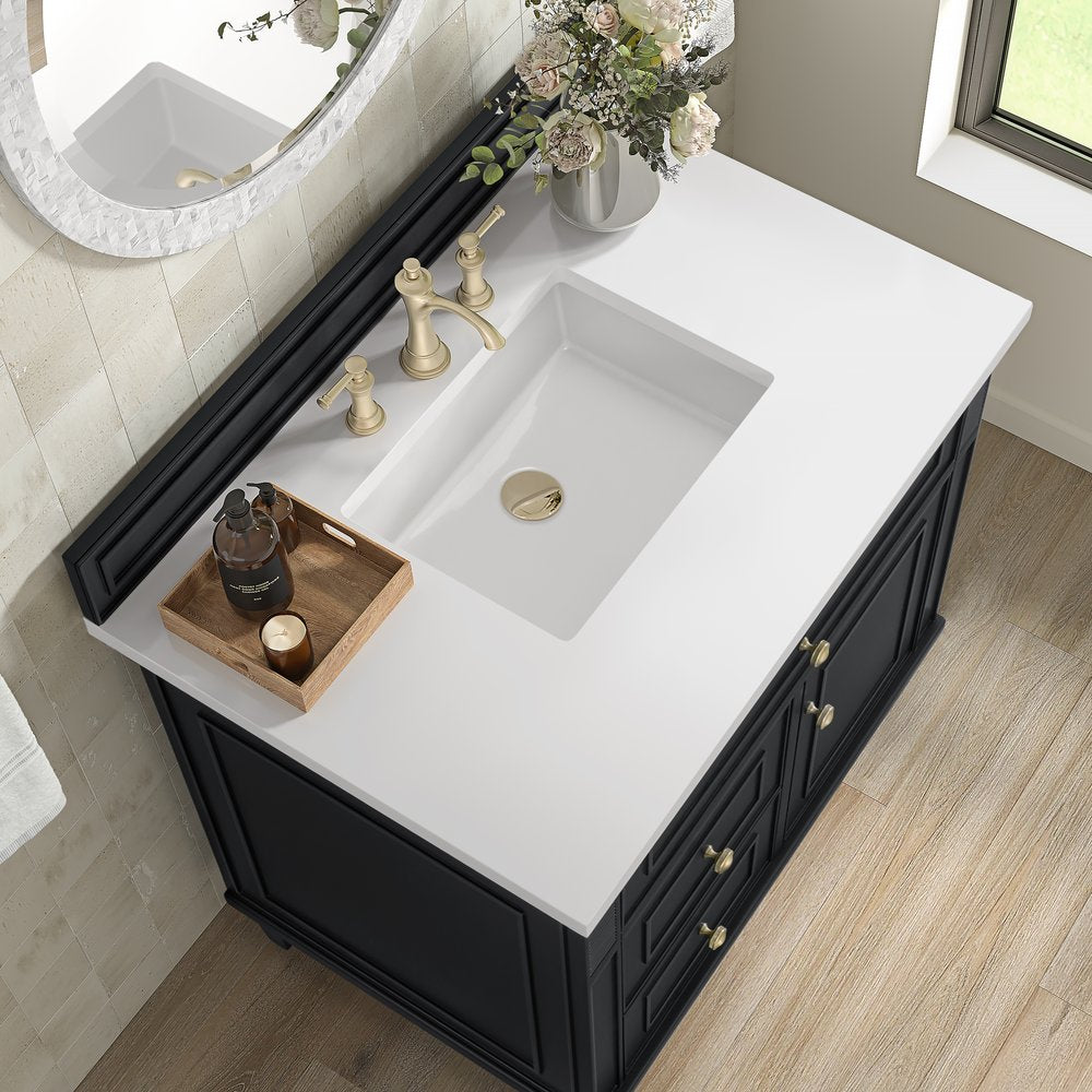 James Martin - Lorelai 36" Single Vanity, Black Onyx w/ 3 CM White Zeus Silestone Top - 424-V36-BKO-3WZ view 7