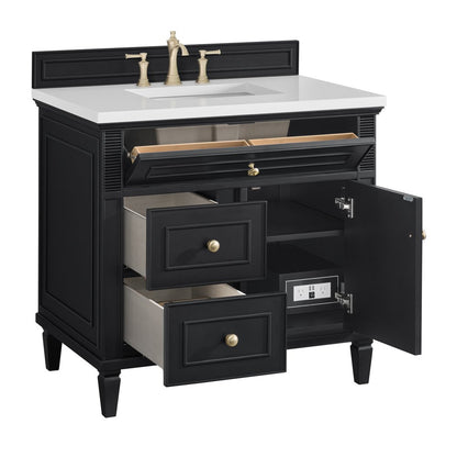 James Martin - Lorelai 36" Single Vanity, Black Onyx w/ 3 CM White Zeus Silestone Top - 424-V36-BKO-3WZ view 9