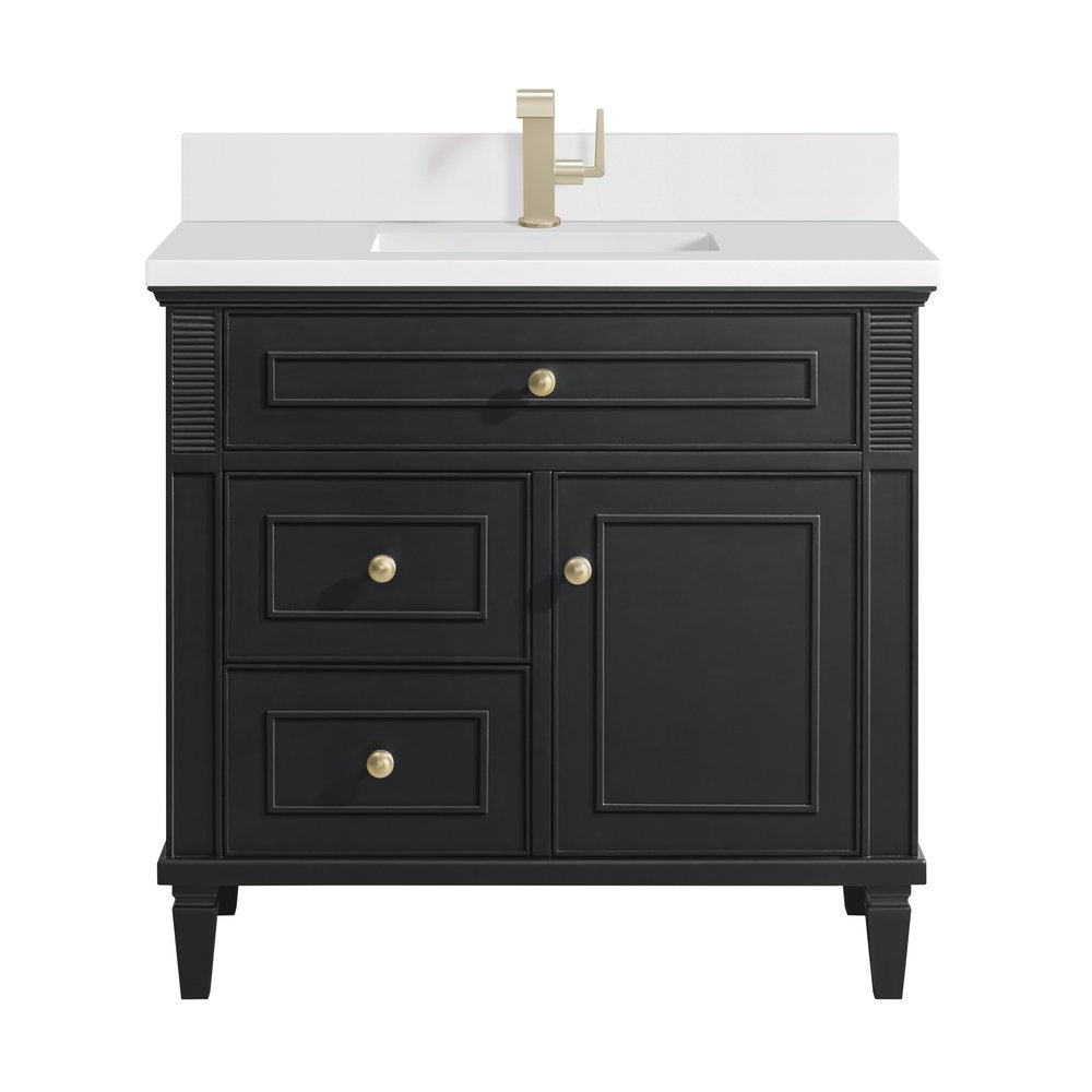 James Martin - Lorelai 36" Single Vanity, Black Onyx w/ Single Hole 3 CM White Zeus Silestone Top & Backsplash - 424-V36-BKO-1WZ view 1