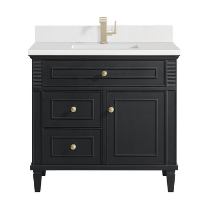 James Martin - Lorelai 36" Single Vanity, Black Onyx w/ Single Hole 3 CM White Zeus Silestone Top & Backsplash - 424-V36-BKO-1WZ view 1