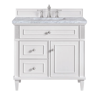 James Martin - Lorelai 36" Single Vanity, Bright White w/ 3 CM Carrara White Marble Top - 424-V36-BW-3CAR view 1