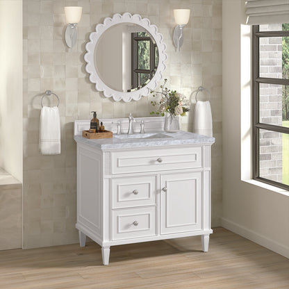 James Martin - Lorelai 36" Single Vanity, Bright White w/ 3 CM Carrara White Marble Top - 424-V36-BW-3CAR view 4