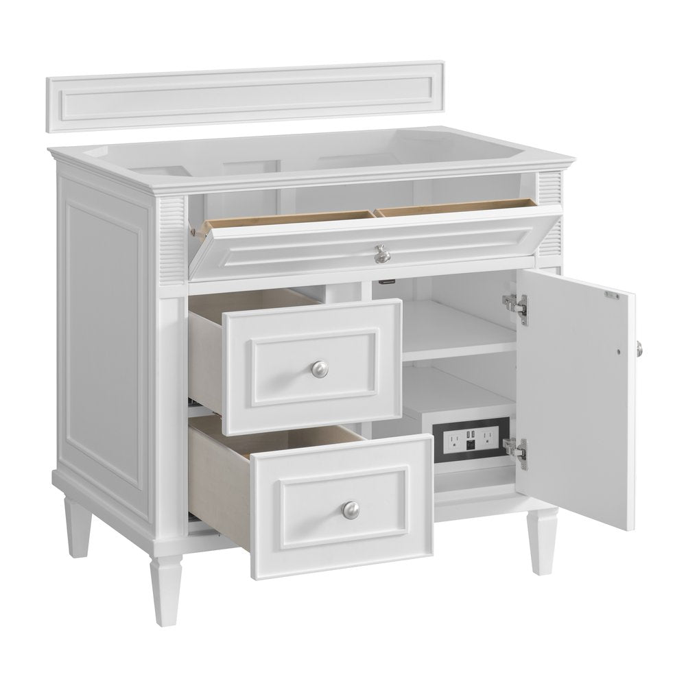 James Martin - Lorelai 36" Single Vanity, Bright White w/ 3 CM Carrara White Marble Top - 424-V36-BW-3CAR view 8