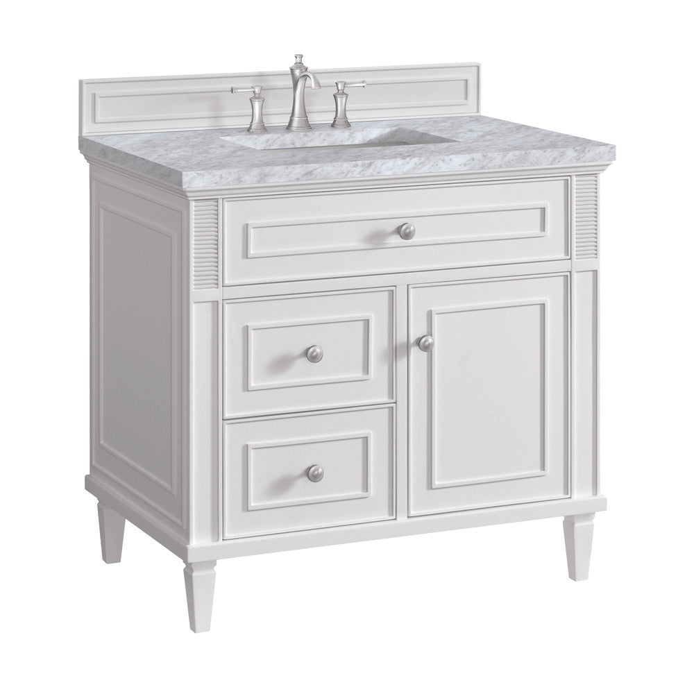 James Martin - Lorelai 36" Single Vanity, Bright White w/ 3 CM Carrara White Marble Top - 424-V36-BW-3CAR view 10