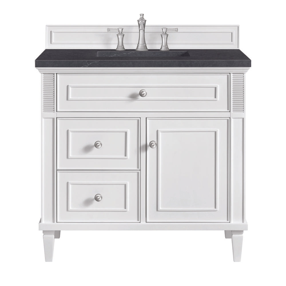 James Martin - Lorelai 36" Single Vanity, Bright White w/ 3 CM Charcoal Soapstone Silestone Top - 424-V36-BW-3CSP view 1