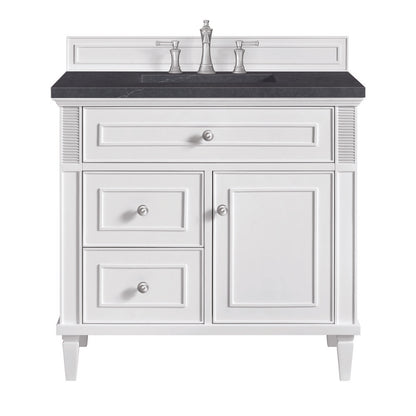 James Martin - Lorelai 36" Single Vanity, Bright White w/ 3 CM Charcoal Soapstone Silestone Top - 424-V36-BW-3CSP view 1