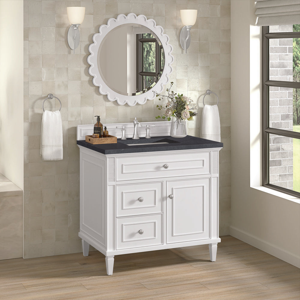 James Martin - Lorelai 36" Single Vanity, Bright White w/ 3 CM Charcoal Soapstone Silestone Top - 424-V36-BW-3CSP view 4