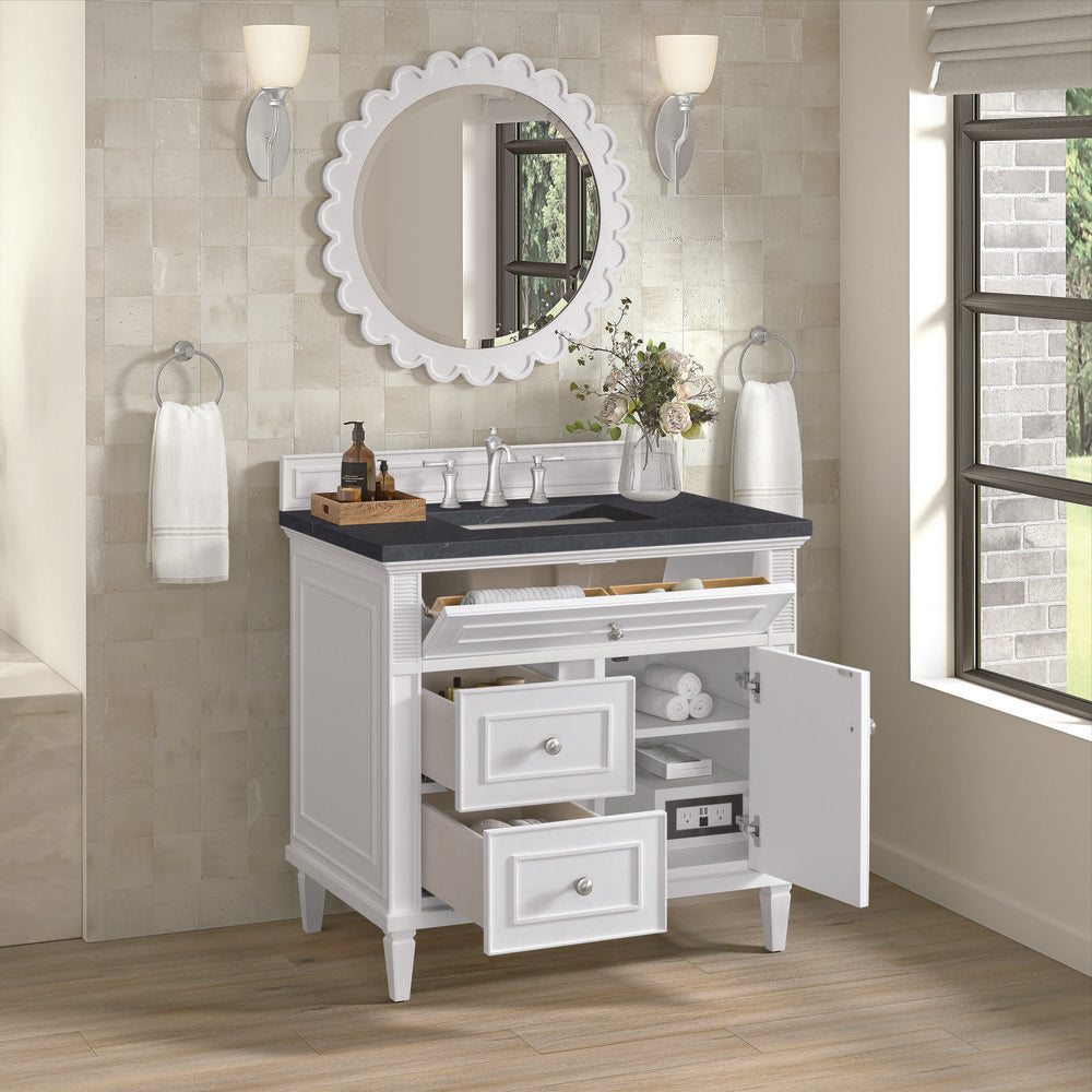James Martin - Lorelai 36" Single Vanity, Bright White w/ 3 CM Charcoal Soapstone Silestone Top - 424-V36-BW-3CSP view 5