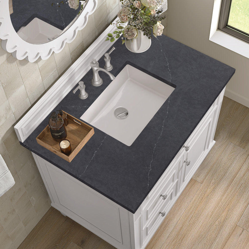 James Martin - Lorelai 36" Single Vanity, Bright White w/ 3 CM Charcoal Soapstone Silestone Top - 424-V36-BW-3CSP view 7