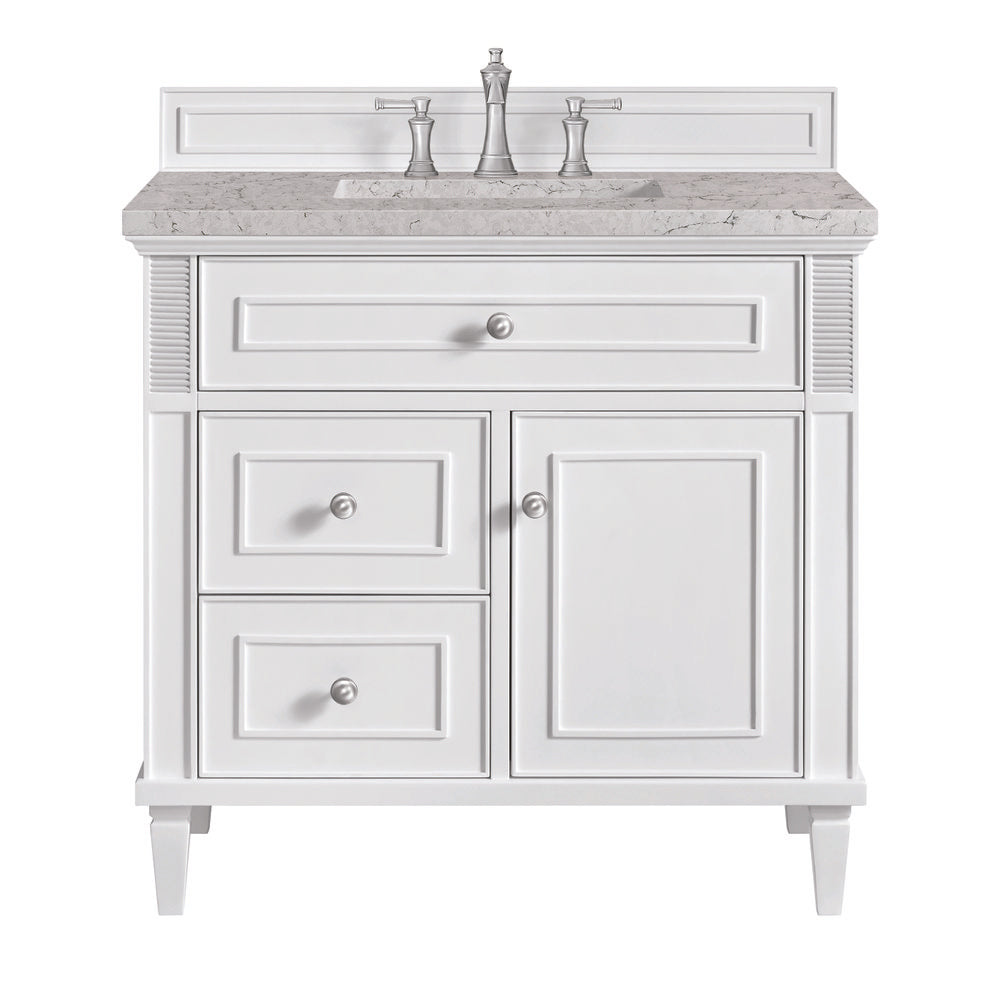 James Martin - Lorelai 36" Single Vanity, Bright White w/ 3 CM Eternal Jasmine Pearl Silestone Top - 424-V36-BW-3EJP view 1